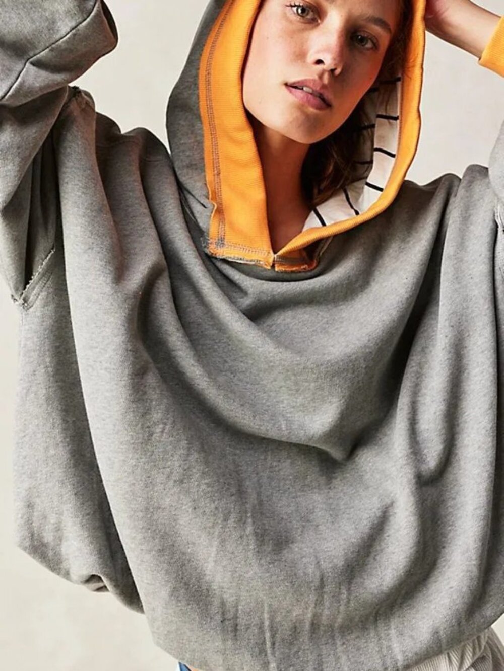 Free People We The Free Bubble Up Hoodie Sweatshirt Women's L Grey/Orange NWOT